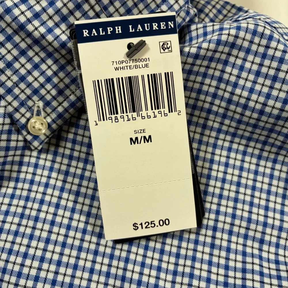 NEW Polo Ralph Lauren Performance Button Down Shirt Medium Blue Gingham Stretch